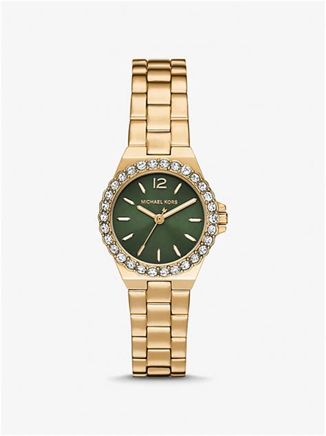 michael kors mini lennox pavé gold-tone watch|mini lennox pave watch.